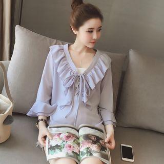 Tie-neck Ruffle Chiffon Blouse