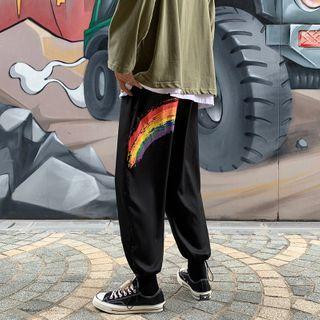 Cropped Rainbow Print Harem Pants
