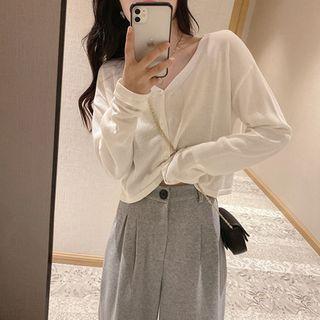 Set: V-neck Long-sleeve T-shirt + Wide Leg Pants