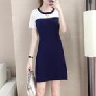 Short-sleeve Colored Panel Knit Dress