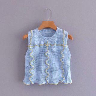 Lettuce Edge Knit Tank Top Blue - One Size