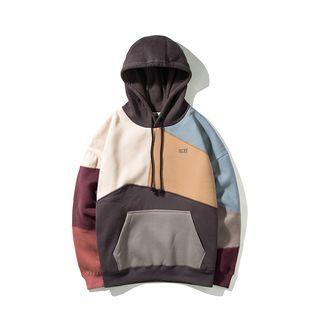 Color-block Fleece-lined Drawstring Hoodie