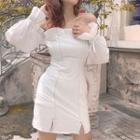 Contrast Stitching Off-shoulder Mini Sheath Dress
