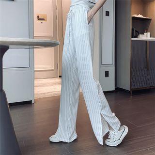 High-waist Pinstriped Slit-hem Wide-leg Pants