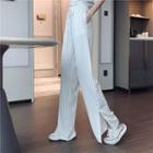 High-waist Pinstriped Slit-hem Wide-leg Pants