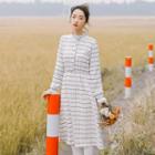 Striped Stand-collar Long-sleeve Dress