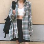 Long-sleeve Plaid Shirt / A-line Mini Skirt