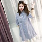 Striped 3/4-sleeve Collared Dress