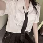 Crop Shirt / Necktie / Chain / Pleated Mini A-line Skirt / Belt / Set