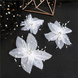 Wedding Beaded Flower Hair Clip Set Of 3 - White - One Size