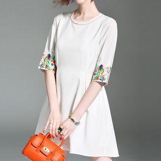 Embroidered Cuff A-line Dress