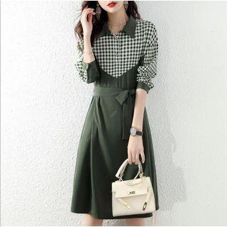 Gingham Check Tie-waist Midi A-line Shirtdress