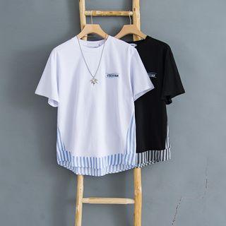 Mock Two-piece Short-sleeve Letter Embroidered T-shirt