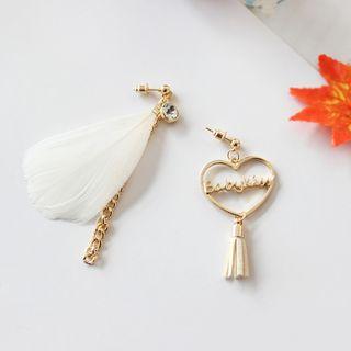 Feather & Heart Non-matching Earring