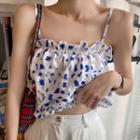 Printed Ruffled Cropped Camisole Top As Shown In Figure - One Size
