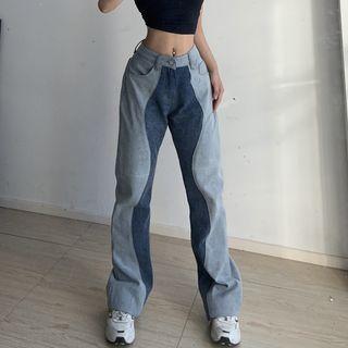Two-tone Wavy Pattern Straight Leg Jeans