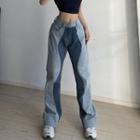 Two-tone Wavy Pattern Straight Leg Jeans