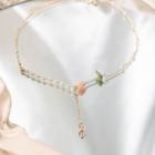 Tulip Faux Pearl Faux Crystal Necklace Gold - One Size