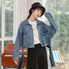 Frayed Tie-accent Denim Jacket