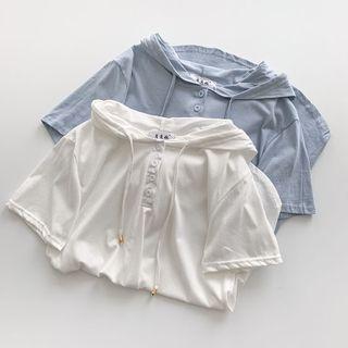 Short-sleeve Henley Hooded T-shirt