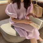 Round Neck Puff-sleeve Loose-fit Dress Light Purple - One Size