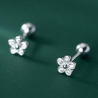 Flower Rhinestone Sterling Silver Earring 1 Pair - S925 Silver - Silver - One Size