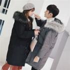 Couple Matching Faux Fur Trim Hooded Padded Coat