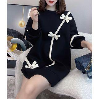 Ribbon Contrast Trim Mini Sweatshirt Dress