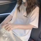 Short Sleeve Lettering Embroidered Waffle T-shirt