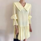 Flare-sleeve Collared Shift Dress