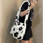 Floral Fluffy Tote Bag Black Floral - White - One Size