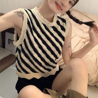 Striped Sweater Vest Black & Almond - One Size