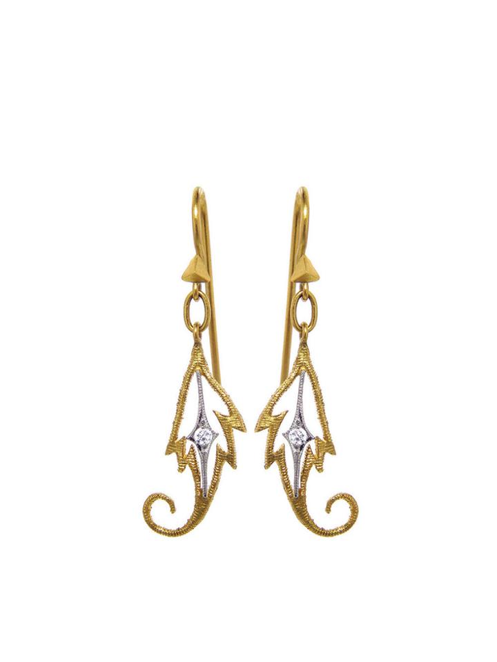 Cathy Waterman Etched Leaf Earrings - 22 Karat Gold