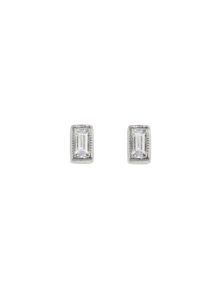 Sethi Couture Tiny Baguette Diamond Studs - White Gold
