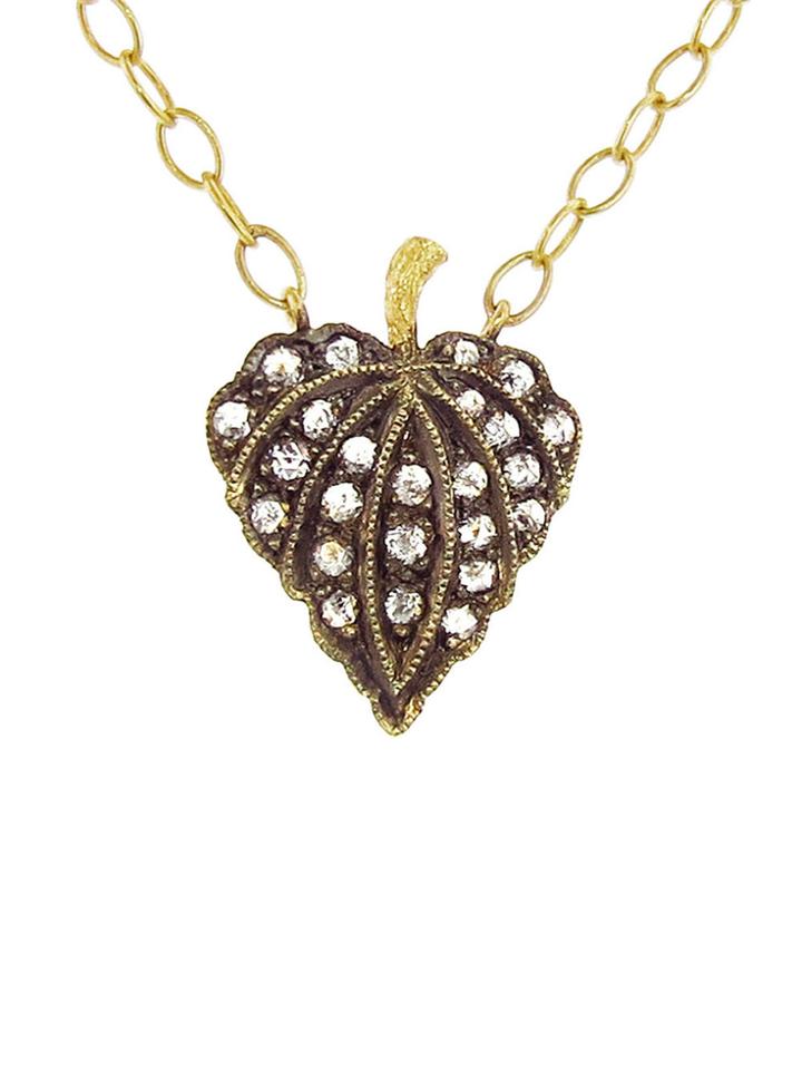 Cathy Waterman Rose Cut Diamond Leaf Necklace - 22 Karat Gold