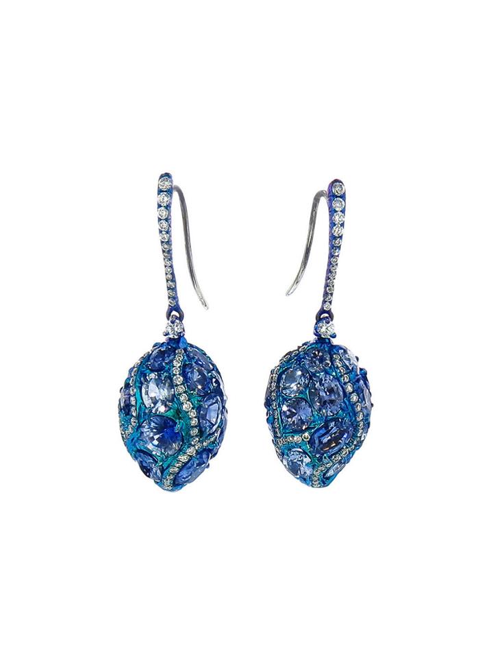 Arunashi Handmade Diamond And Sapphire Earrings