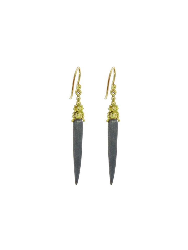 Erica Molinari Gold Granule Point Drop Earrings - Oxidized Sterling