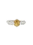 Cathy Waterman Rose Cut Yellow Rustic Diamond Leaf Ring - Platinum