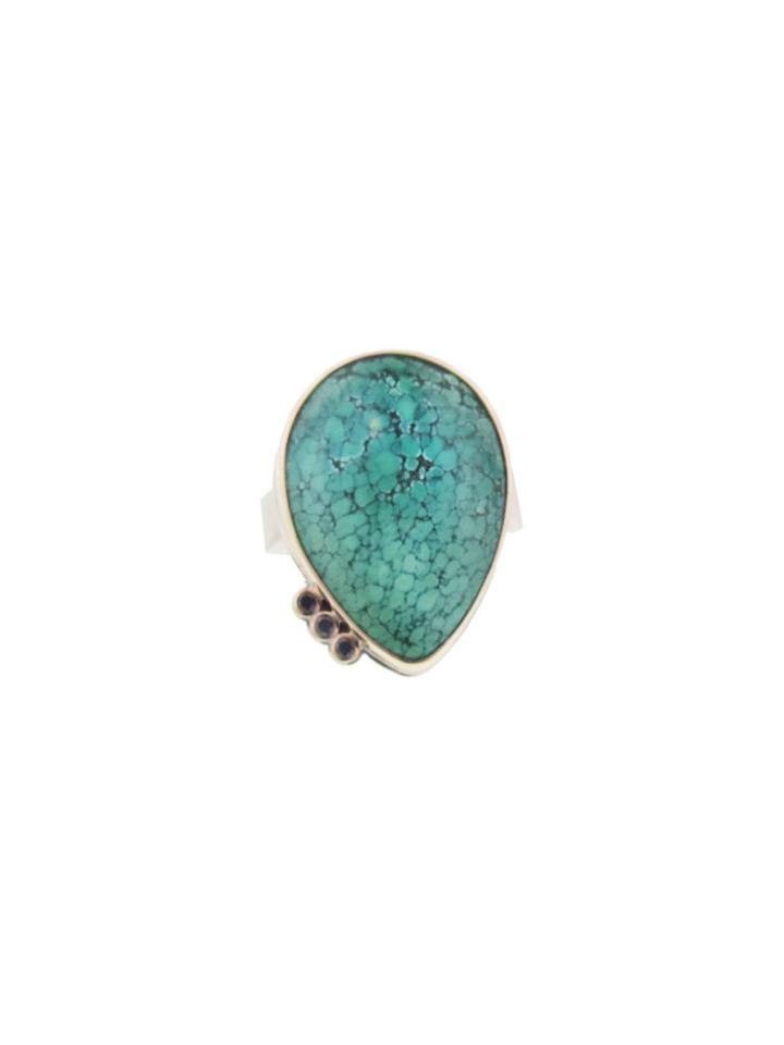 Jamie Joseph Turquoise Teardrop Ring With Black Spinel