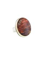 Jamie Joseph Oval Woodward Agate Ring With Black Spinel