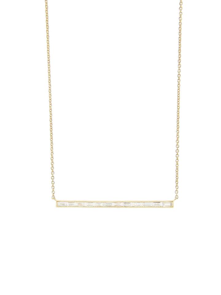 Sethi Couture White Baguette Diamond Bar Necklace - Yellow Gold