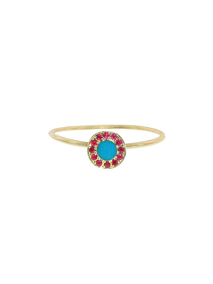 Jennifer Meyer Turquoise And Ruby Circle Inlay Ring