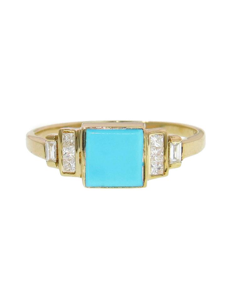 Mociun Square Turquoise And Diamond Ring
