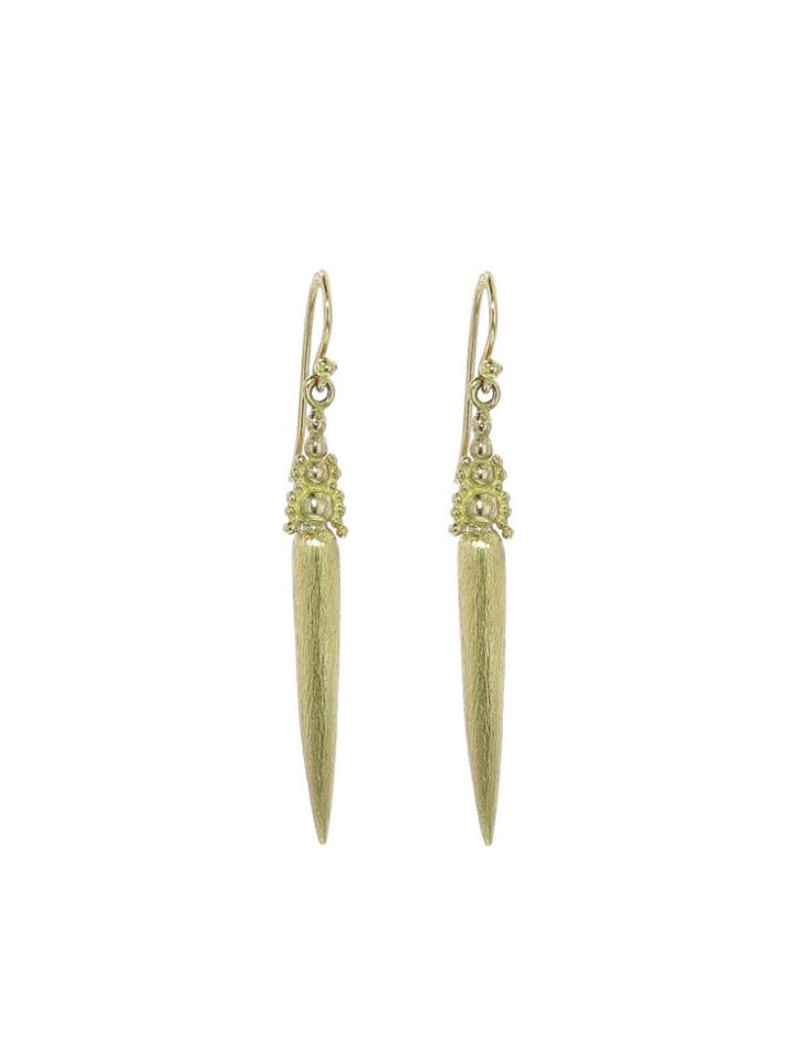 Erica Molinari Satin Granule Point Drop Earrings - Yellow Gold