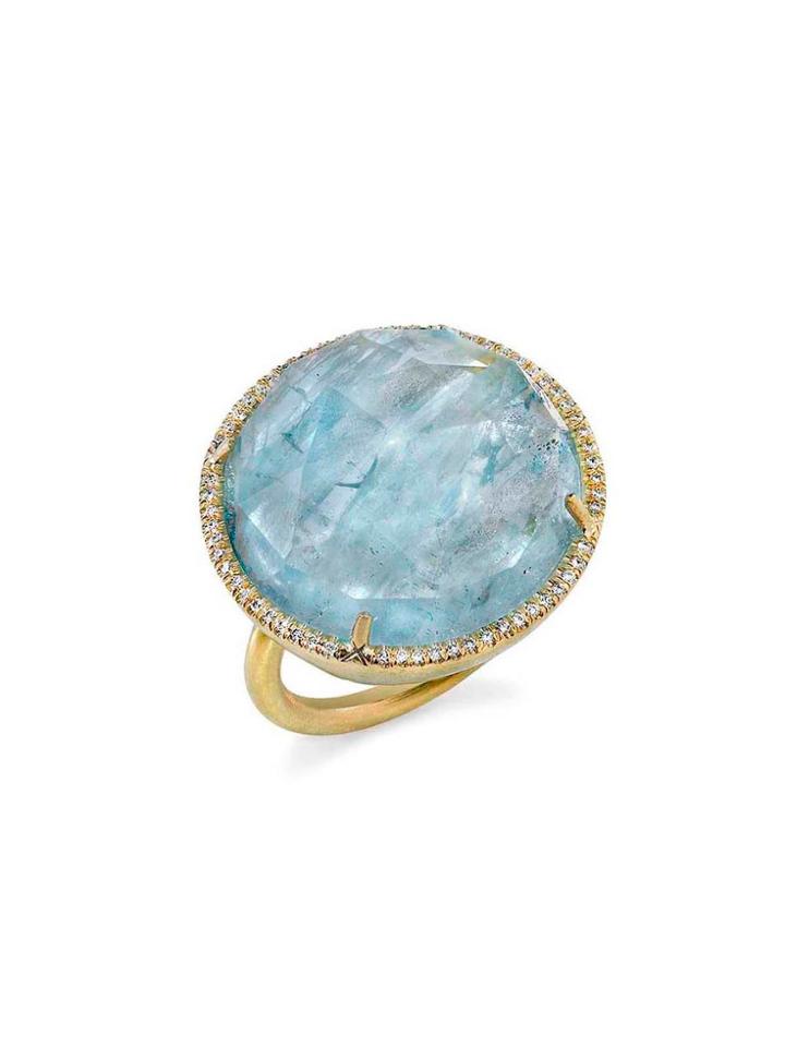 Irene Neuwirth Rose Cut Fine Aqua Ring In Yellow Gold With Diamonds