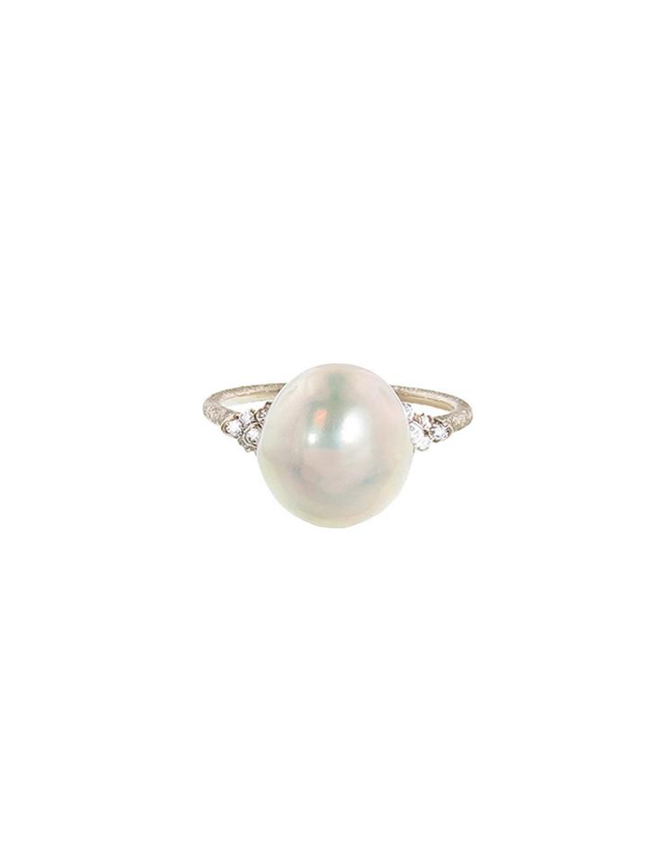 Kataoka Pearl Ring With Diamond Clusters