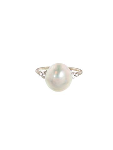 Kataoka Pearl Ring With Diamond Clusters