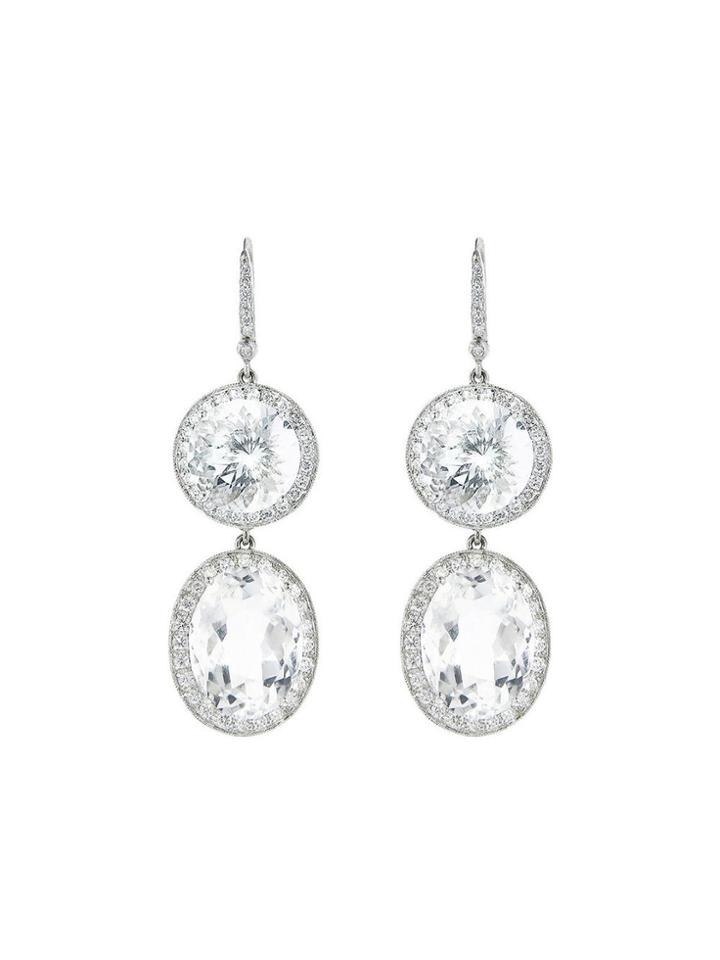 Andrea Fohrman Large Double Drop Rock Crystal Earrings With Diamonds - White Gold