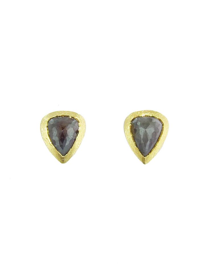 Todd Reed Teardrop Black Diamond Studs - Yellow Gold