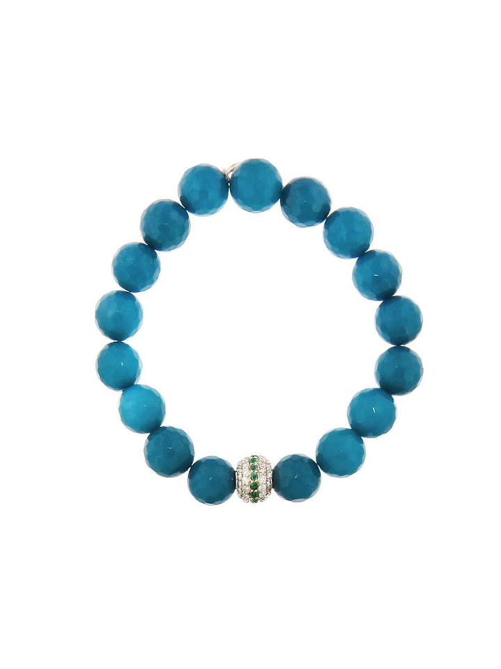 Sydney Evan Emerald And Diamond Mala Bead On Peacock Jade- Yellow Gold